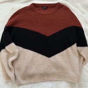 Colorblock Sweater - Black, Brown, and Cream